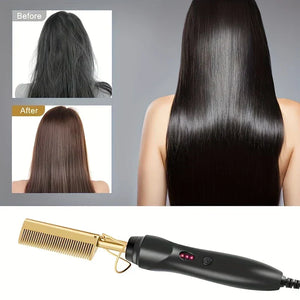 Electric Hair Comb 2-in-1, Curling Iron With Dual Use For Electric Straightening, Electric Straightening Comb