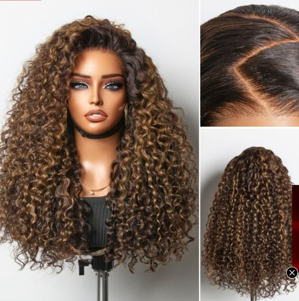 13 x 4 HD Frontal Brown Deep Wave Curly Wig