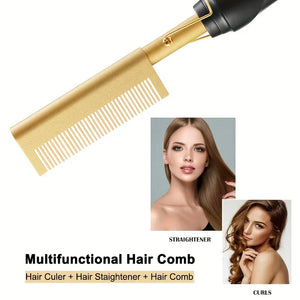 Electric Hair Comb 2-in-1, Curling Iron With Dual Use For Electric Straightening, Electric Straightening Comb