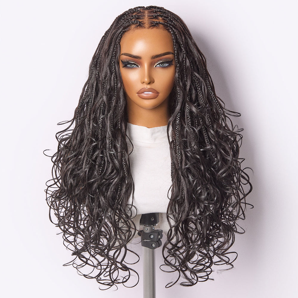 French Curl Knotless Boho Braids HD Full Lace Long Wig Flexi Fit Invisi Drawstring Cap