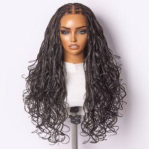 French Curl Knotless Boho Braids HD Full Lace Long Wig Flexi Fit Invisi Drawstring Cap